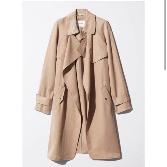 Aritzia Babaton Lawson Beige Trench Coat Flowy Lightweight Spring Classic Sz XXS - Picture 3 of 7